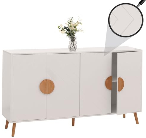 Mendler Sideboard HWC-N89 88x150x40cm Fischgrätenmuster Melamin Holz - weiß | Kommode, Schrank, Highboard, Anrichte