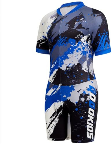 Gogokids Youth Kinder Einteiler Radsport-Trikots, Mountainbike Motocross Langarmshirt mit Reißverschluss, Gepolsterter Radtrikot-Shorts mit Taschen, Gedruckte Radleranzug (1er Pack)