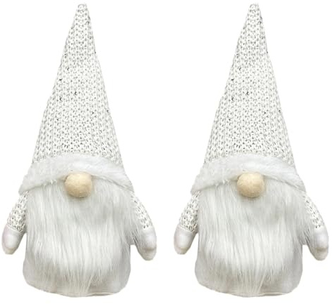 Cabilock 2er Set Weihnachtswichtel Figuren Weiß - 28 cm Große Wichtel Weihnachtsdeko Innen, Skandinavische Deko Zwerg Puppe aus Plüsch für Fensterbank & Tisch, Winterdeko