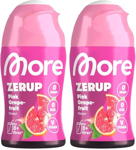 MORE Zerup, Pink Grapefruit, 65 ml, für bis zu 8 l Fertiggetränk, zuckerfreier Sirup mit echten Fruchtextrakten, vegan, zero Kalorien - made in Germany (Packung mit 2)