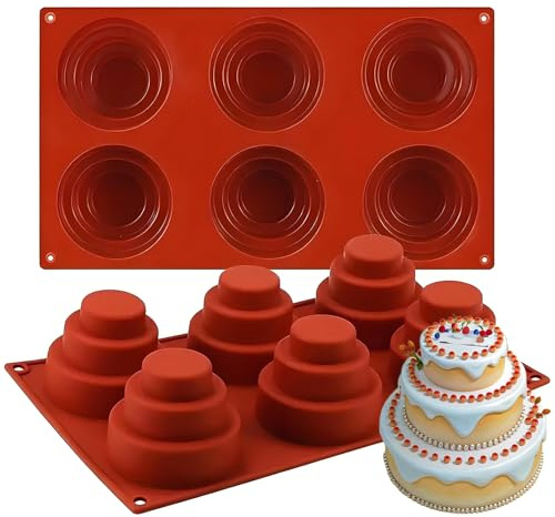 Fchil Silicone Mini Tiered Cake Mold 6 Cavity, 29.8 x 17.3 cm | 3-Tier Design, Non-Stick Surface, 6 Cavities, 7 cm Cavity Diameter, Cupcake & Cake Use