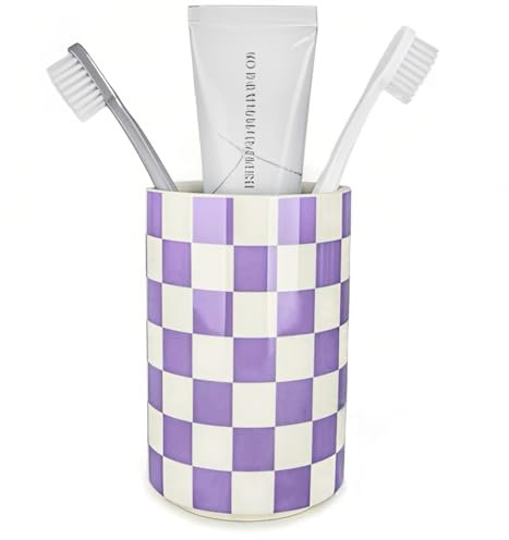 Ceramic Toothbrush Holder, Purple Tooth Brush Holders for Bathrooms, Lavender Bathroom Accessories, Modern Cute Tooth Brush Tumbler/Cup, Toothbrushes Toothpaste Storage Dispenser for Countertop