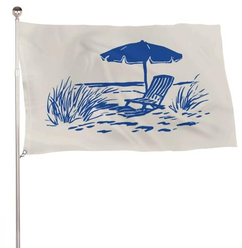 Strandkorb-Regenschirm-Illustrationsflagge, 90 x 152 cm, Gartenflaggen, Banner, Dekoration für Hof, Veranda, Rasen, Bauernhaus