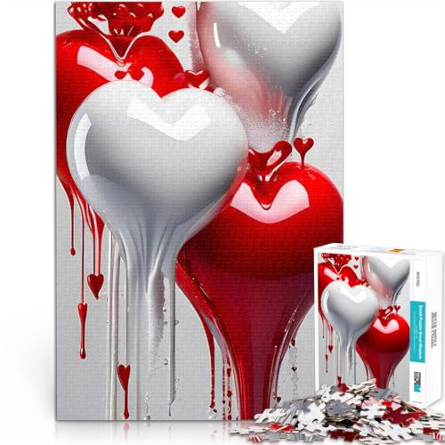 1000 Piece Jigsaw Puzzles for Adults Jigsaw Love, red and white hearts Für Familienspaß Lustiges Geschenk38x26cm