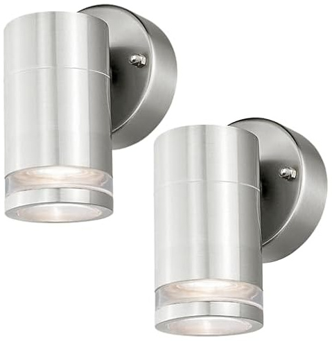 4lite Marinus Outdoor Down Wall Light (Stainless Steel) Pack of 2 Rust Free IP44 Rated Exterior Wall Lamp Supplied with 2X Smart GU10 Bulbs - 4L2/7004x2-4Yr Guarantee