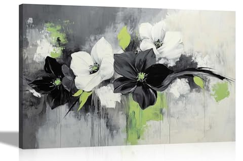 Artley Prints - Black and White Flowers Floral Canvas Wall Art For Home Office Conservatory Gardening Prints Ready to Hang Pictures Extra Large 101 x 76cm (40 x 30 inches)