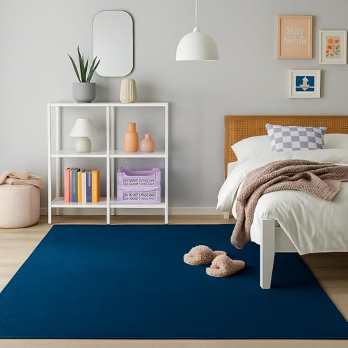 Snapstyle Velours Kinderteppich Joy Kids Dunkelblau – Weich & Pflegeleicht, Uni-Design, Schadstoffgeprüft, Teppich für Kinderzimmer & Spielbereich, viele Farben