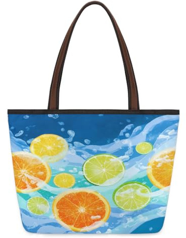 Mexpekil Borsa a tracolla riutilizzabile da donna, arancione, limone, bolle, acqua, grande capacità, graziosa borsa a tracolla per shopping, lavoro, libri, Acqua Bolla di Limone Ar, Medium
