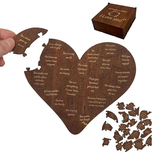 WEIWOGU Holzherz-Puzzle, Geschenkbox „20 Gründe, Warum ich Dich Liebe“, Romantisches Herzpuzzle mit Box, Rührende Liebesbotschaften, Personalisierte Liebesgeschenke für Ihn, Sie (1pc)