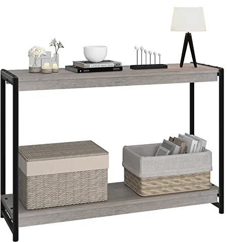 Garvee Table d'appoint Étroite, Table Console, Meuble d’Entrée, Table d'appoint à 2 Niveaux et Étagère de Rangement, pour Couloir Chambre Salon 100x35x80 cm