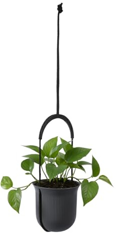 Lamela Kunststoff Blumenampel höhenverstellbar, Ø 18 cm, 2,3 L - Anthrazit | Gestreiftes Muster, Schnur individuell anpassbar, Wand- oder Deckenmontage, UV- und wetterbeständig