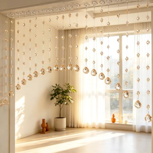 HYSENM 20 Strings Crystal Beaded Curtains for Doors Arched Beaded Curtain | Hanging Doorway Room Decor with Crystal Balls, Door Beaded String Curtain Divider for Home, Coffee House, Bedroom, Restaurant