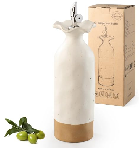 Besmeety Lot de bouteilles d'huile et de vinaigre de 600 ml avec bec verseur en céramique, bouteilles d'huile d'olive (blanc)