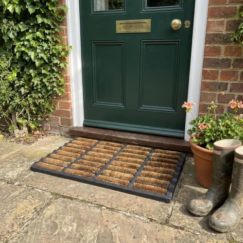 Nicoman Rubber Coir Scraper Door Mat 60cm x 40cm, Boot Scraper Brush Outdoor Heavy Duty, Eco-Friendly Non Slip Large Natural Coir Dirt Trapper, Removes Grass, Mud & Dirt, Front Door Entrance Doormats