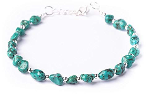81stgeneration Bracelets en Perles de Turquoise Naturelle pour Femmes 17,5 + Rallonge de 2cm | Bracelet en Argent Sterling 925 avec Perles Bleu-vert | Bracelet avec Pierre de Naissance