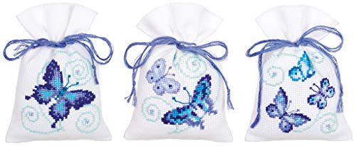 Vervaco Counted Cross Stitch Kit: Pot-Pourri Bag: Blue Butterflies (Set of 3), Multi-Colour
