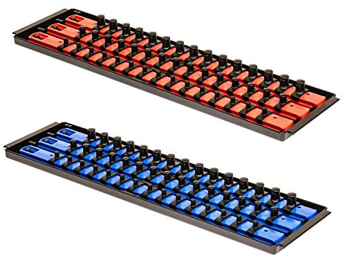 MLTOOLS Twist Lock Socket Boss with Tray - Multi-Drive Universal Socket Rail Set - Socket Organizer Set - Made in USA (Blue & Red)