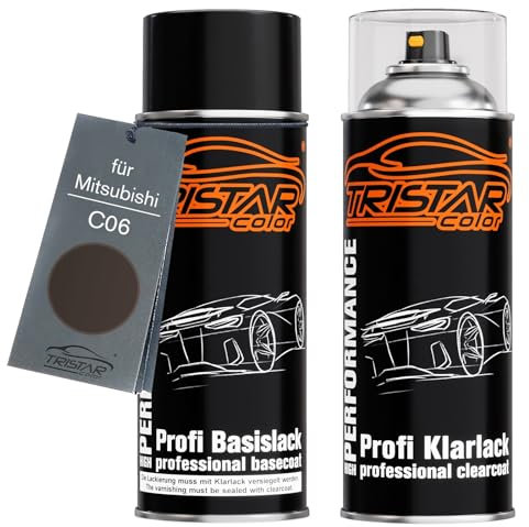 TRISTARcolor Autolack Spraydosen Set für Mitsubishi C06 Granite Brown Metallic Basislack Klarlack Sprühdose 400ml
