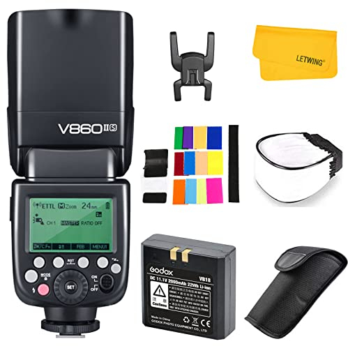 Godox V860II V860II-S Flash pour Sony Caméra, GN60 5600±200 2.4G sans Fil 1/8000s HSS Speedlite, Environ 650 Flashes à Pleine Puissance, Externe Flash pour Appareil Photo Sony