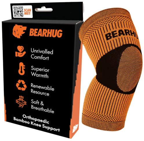 Bearhug Bamboo Knee Support – Brace for Running & Arthritis, Men & Women | Breathable bamboo knee compression sleeve with anti-slip silicone for running, weightlifting & sports; aids pain relief