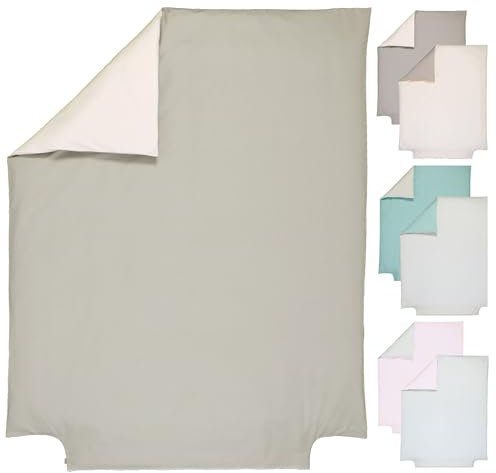 P'tit Basile - Housse de Couette 120x150 cm - 100% Coton Bio 57 Fils - pour lit bébé 60x120 ou 70x140 90x190 cm - Bicolore écrue et Taupe - Toutes Saisons - Lavable Machine - Enfant, Fille, Garçon