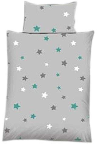 ka Baby Bettwäsche Sterne/Stars grau Baumwolle 100 x 135 cm & 40 x 60 cm mit Reißverschluss (Petrol)