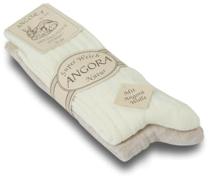 Sonia Originelli Angorasocken Wollstrümpfe dünn gestrickt, Farbe Wollweiss-Beige, Größe 35-38, 2 Paar