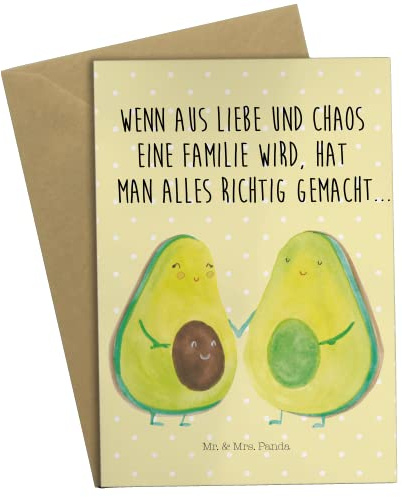 Mr. & Mrs. Panda Grußkarte Avocado Pärchen - Geschenk, Schwangerschaft, Klappkarte, Beileidskarte, Babyparty, Kinder, Avocados, Grußkarten, einladungskarten, glückwunschkarten, Familie