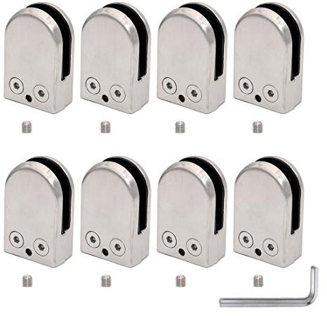 NUZAMAS - Kit di 8 supporti per vetro, adatti per pannelli da 10 a 12 mm, finitura satinata, staffa in vetro regolabile con retro piatto per balaustre per scale e recinzioni per piscine