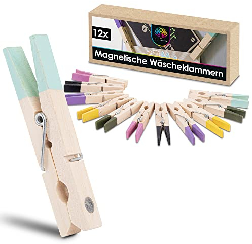 OfficeTree 12 Magnet Klammer Neodym Magnete - 7,2 x 1cm - Magnetklammer mit Extra Starker Haftkraft an Whiteboard, Magnettafel und Pinnwand - Magnet Clip Bunt - Magnete Klammer