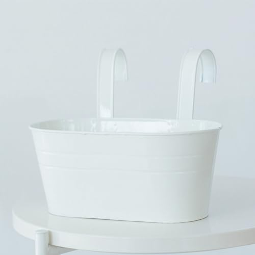 Wankd Pots de Fleurs en métal à Suspendre - Seau Rond - Jardinière de Jardin avec Double Crochets - Pot de Fleurs à Suspendre au Mur pour Balcon, Rebord de fenêtre (Blanc)