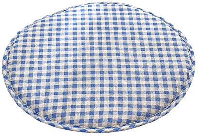 JLWM Sitzkissen Gedächtnisschaum Runden, Sitzauflage Kariert Gitter Karo Tartan Plaid Einfarbig Stuhlkissen Stoff Samt Nicht-Unterhose Gurt-Blau-30cm