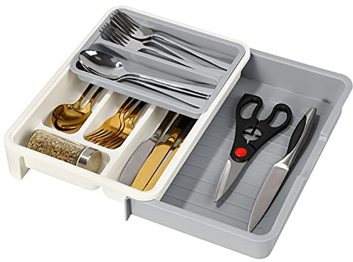 Gunolye Besteckkasten für Schubladen, größenverstellbarer 7 Fächer,Schubladen Organizer für Diverse Utensilien (grey)