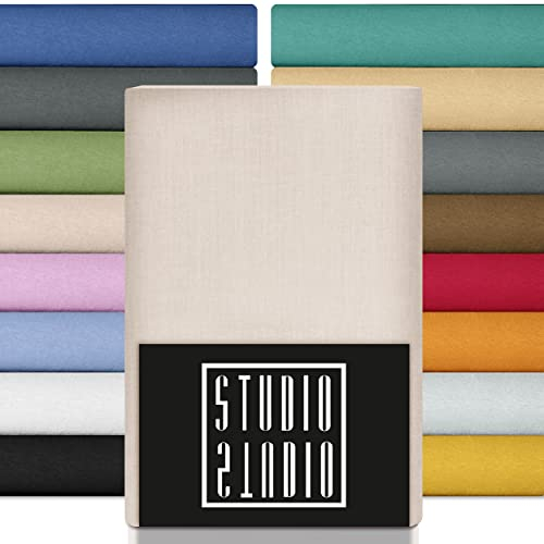STUDIO Premium Spannbettlaken 140x200cm, 140x220cm, 160x200cm & 160x220cm – Jersey-Spannbetttuch aus 97 % Baumwolle & 3 % Elastan – Schnee – Öko-Tex Zertifiziert, bügelfrei – für Matratzen 15–35cm