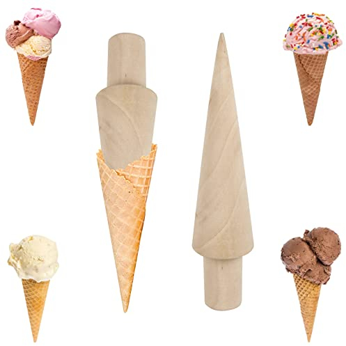 Monsully 2 Pcs Ice Cream Cone Mold, Waffle Cones Wood Waffle Cone Roller Cream Horn Pastry Roll Molds for DIY Baking Egg Cake Waffles Kitchen Tool, 18cm