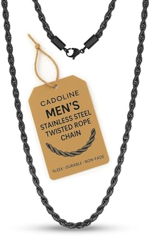 Cadoline Schwarzer Herrenschmuck aus 316L-Edelstahl, 4 mm, 55,9 cm lange Knotenseil-Halskette