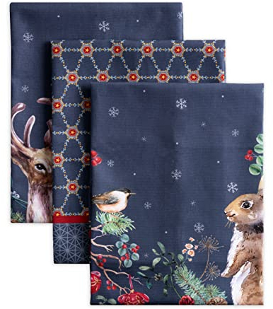 Maison d' Hermine Christmas Joy 100% Baumwolle Set von 3 Multi-Purpose Küchenhandtuch | Bar Handtücher | Thanksgiving/Weihnachten (50cm X 70cm)