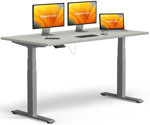 KRIEG HighDesk PRO Höhenverstellbarer Schreibtisch 200 x 80 cm I Silber + Grau - Elektrischer Sitz- & Stehtisch mit Tischplatte - Stehschreibtisch Elektrisch Höhenverstellbar