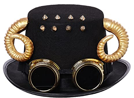 BPURB Unisex Steampunk Cosplay Cuerno Sombrero con Gafas Mujeres Hombres Español Torero Sombrero Halloween Carnaval Sombrero Accesorios de disfraces(61 cm/24.02inches, negro)
