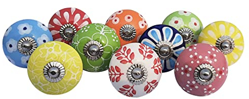 Royal Kraft Vintage Hand Painted Ceramic Pull Knobs for Kitchen Cabinet, Door & Drawer, Wardrobe, Cupboard (Set of 10) Sknob008