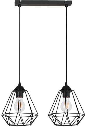 Light-Home Corral Retro Lampe - Hängelampe Hängeleuchte - Deckenlampe Industrial für Wohnzimmer Schlafzimmer und Esszimmer - Pendelleuchte Vintage aus Metall - 2 - Flammig Lang - Schwarz