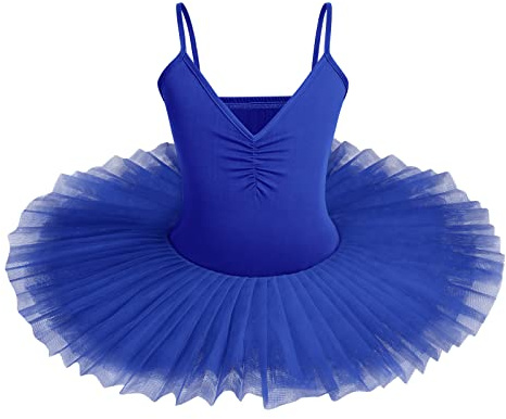 IBAKOM Girls Swan Lake Ballet Dance Tutu Dress V Neck Camisole Leotard Dancewear Ballerina Dancing Costume Gymnastic Spaghetti Strap Sleeveless Dance Outfit Royal Blue 7-8 Years