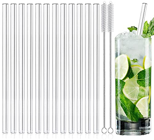 Lot de 12 pailles en verre, longues, 21,5 cm, passent au lave-vaisselle, en verre, pailles en verre, pailles en verre