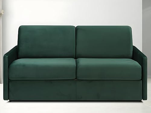 Vente-unique-Schlafsofa 3-Sitzer - Liegefläche: 140 cm - Matratzenhöhe: 14 cm - Samt - Tannengrün - CALIFE