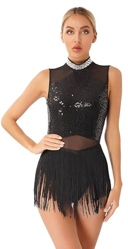 TTAO Damen Pailletten Tanz-Body Ballettbody Ärmellos Glitzer Gymnastikbody Ballett Trikot Leotard Latein Overalls Turnanzug Ballettanzug
