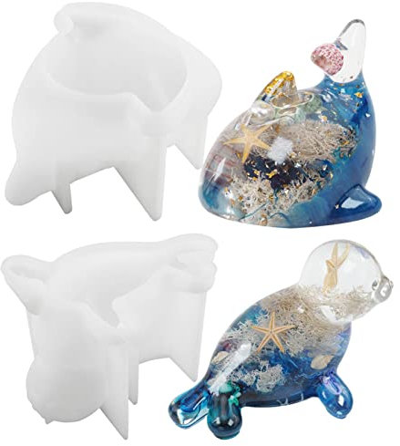 Dous Silikonform, Delfin- und Robben-Silikonharzformen, Kristall-Epoxidharz-Tierform, Meerestierspiegel-Silikonform, Handwerk, Fondant, Schokolade, Süßigkeiten, Kuchenform