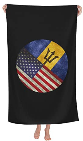 Strandlaken Retro-Amerika- Und Barbados-Flagge Strandtuch Pflegeleicht Badetuch Tragbares Handtuch Für Reise Damen Picknicks,80X130Cm