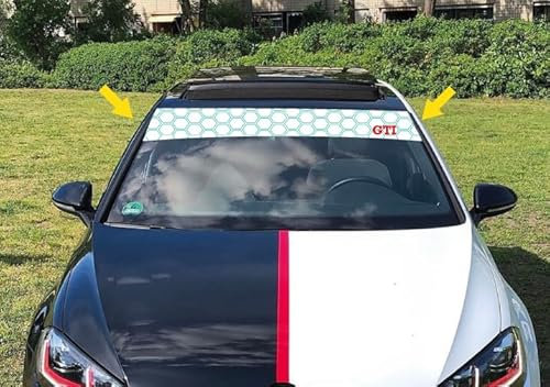 ProVinilos Parasol Luna Delantera Golf GTI, Modelo rombo Turquesa, Cristal Delantero en Pegatina 130x21cm, con Kit de instalación.