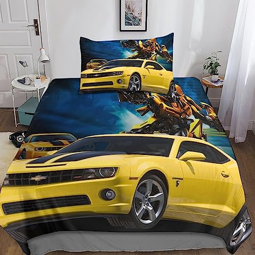 TransformatorenBettwäsche-Set 3D Marvel Optimus Prime Bumblebee Print Dreiteiliger Bettbezug Set Microfaser Kissenbezug 2teilig Mit Reißveschluss, Weiche Bequemer Single(135x200cm)