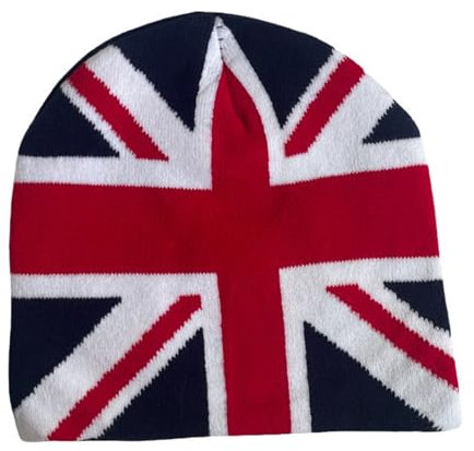 BAIMORE UK English Union Jack Flag Knitted Hat Skull Cap Winter Warm Acrylic Wool Beanie for Men Women, 2red, One size